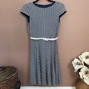 Jessica Howard Navy and White Patterned Midi Dress